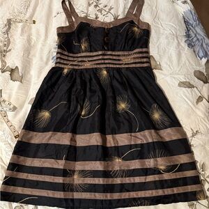 Anthropologie Burlapp Black and Gold Dandelion Print Dress